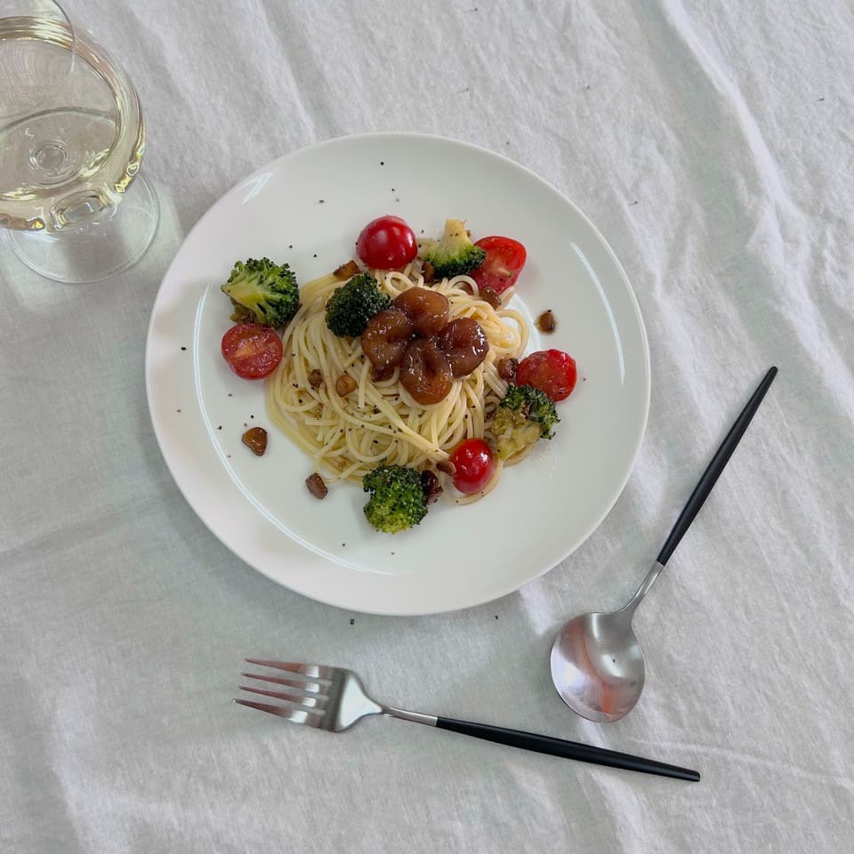 甘エビ漬けの冷製パスタ