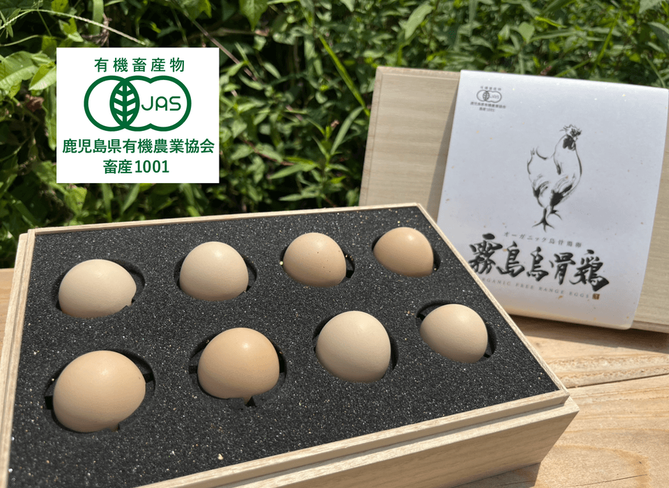 【桐箱】オーガニック烏骨鶏卵「霧島烏骨鶏」（8個入）【内祝・御礼・お祝い】
