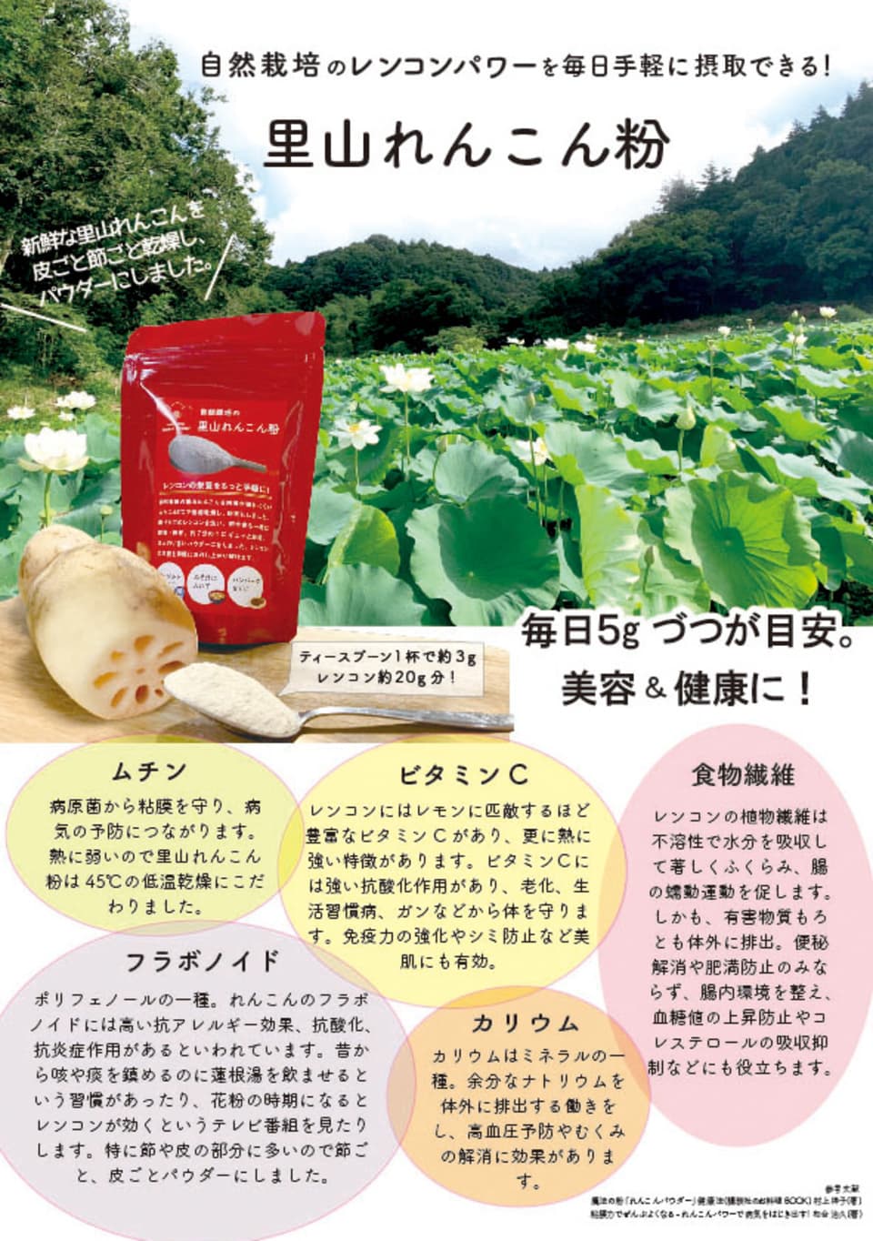 無農薬、無肥料の自然栽培で育てた里山れんこんパウダー