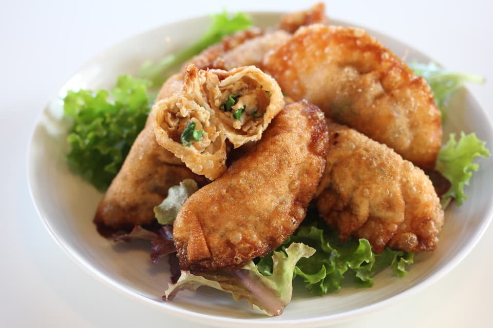 鶏肉とごぼう味噌の揚げ餃子