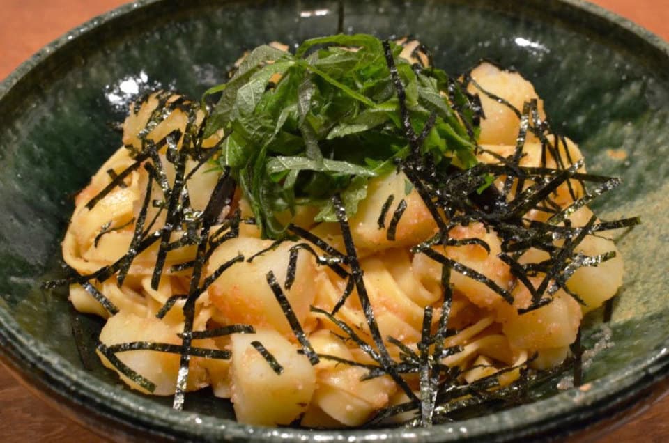 じゃがいもと山椒昆布の明太子パスタ
