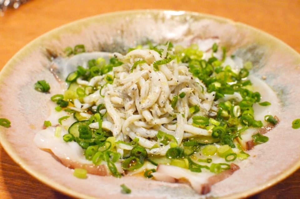 たこときゅうりと釜揚げちりめんの和風カルパッチョ