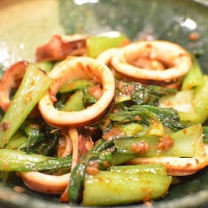 いかと青梗菜のかつお味噌炒め