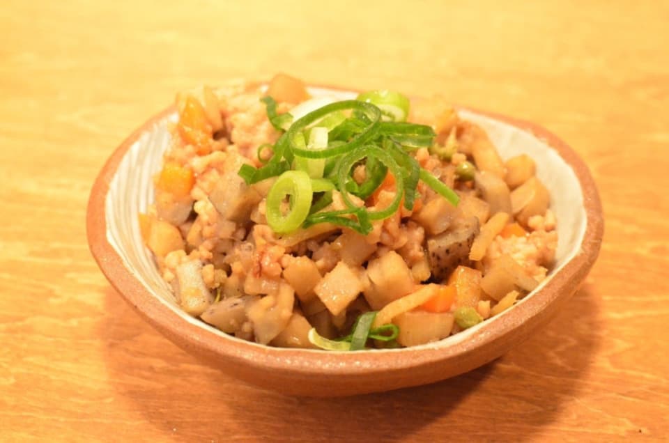 鶏ミンチと色々野菜のごぼう味噌炒め