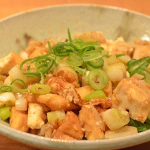 厚揚げと白ねぎのごぼう味噌炒め