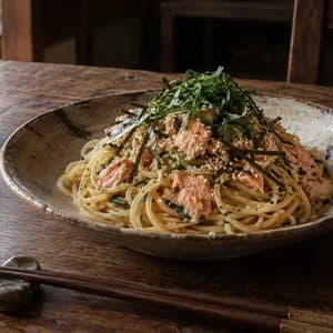 秋鮭と青じその和風バター醤油パスタ