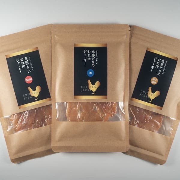 恵那どりのむね肉ジャーキー3種の味セット(塩味、塩胡椒味、柚子胡椒味 各23g)